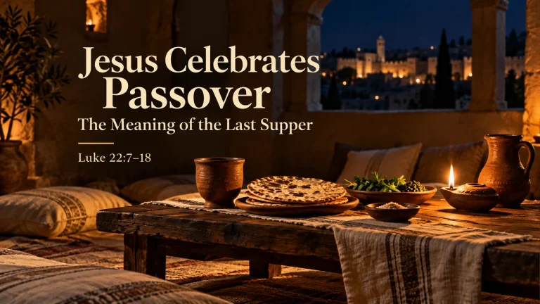 Illustration of a Passover table with unleavened bread, an earthenware cup, herbs, and an oil lamp.