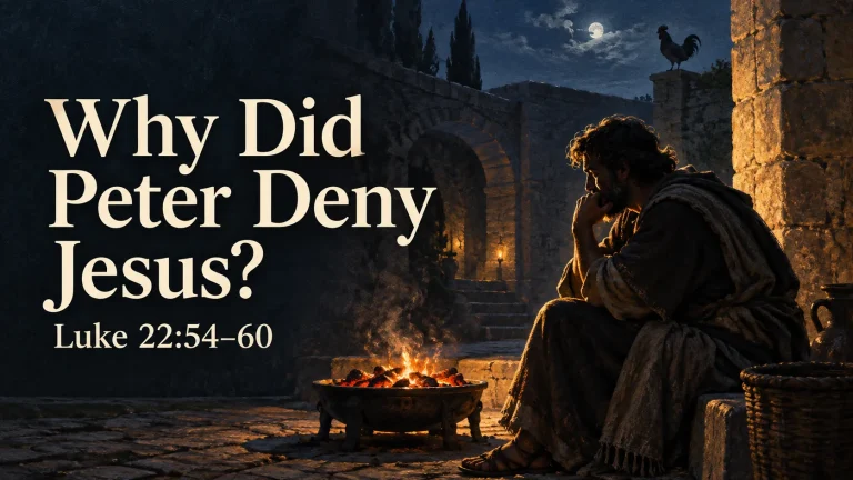Illustration of Peter beside a courtyard fire at night, with the title Why Did Peter Deny Jesus?