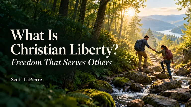 What Is Christian Liberty? Freedom That Serves Others by Scott LaPierre — one traveler helping another across a rocky path.