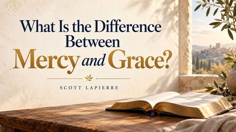What Is the Difference Between Mercy and Grace? by Scott LaPierre, with an open Bible.